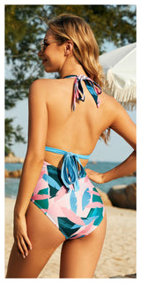 Printed Tie Back Halter Neck One-Piece Swimsuit - Sexy~N~Snappy