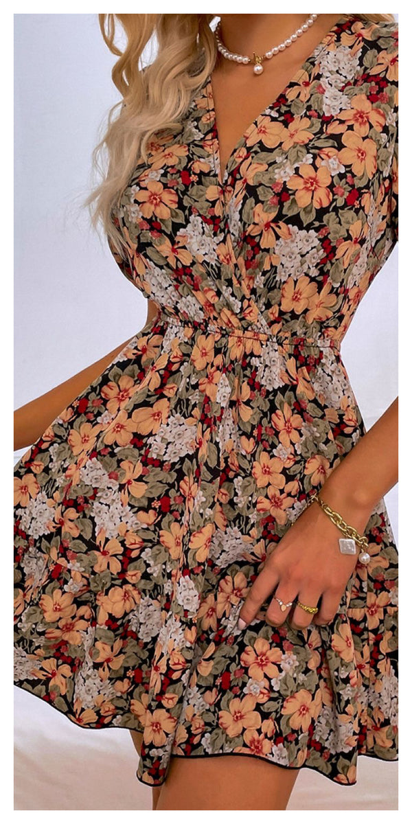 Floral Puff Sleeve Tie Back Dress - Sexy~N~Snappy