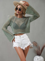 Openwork Flare Sleeve Cropped Cover Up - Sexy~N~Snappy