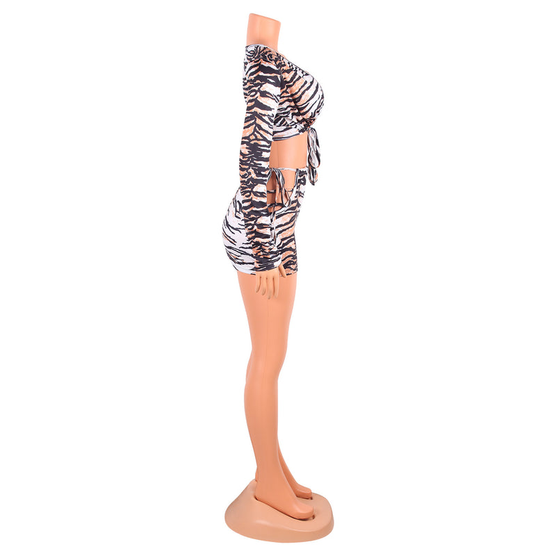 Sexy Nightclub Tiger Print Skirt Suit