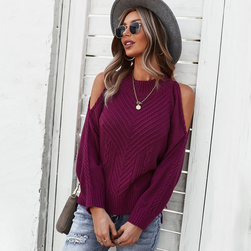 Sexy Solid Color Strapless Long-sleeved Thick Stitch Top