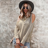 Sexy Solid Color Strapless Long-sleeved Thick Stitch Top