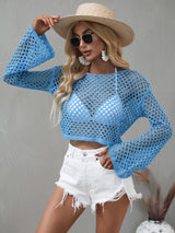 Openwork Flare Sleeve Cropped Cover Up - Sexy~N~Snappy