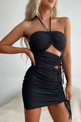 Cutout Ruched Halter Neck Mini Dress - Sexy~N~Snappy