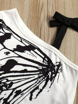 Girls Butterfly Graphic Asymmetrical Neck T-Shirt - Sexy~N~Snappy