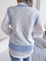 Geometric V-Neck Capped Sleeve Sweater Vest