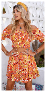 Floral Off-Shoulder Cropped Top and Mini Skirt Set - Sexy~N~Snappy