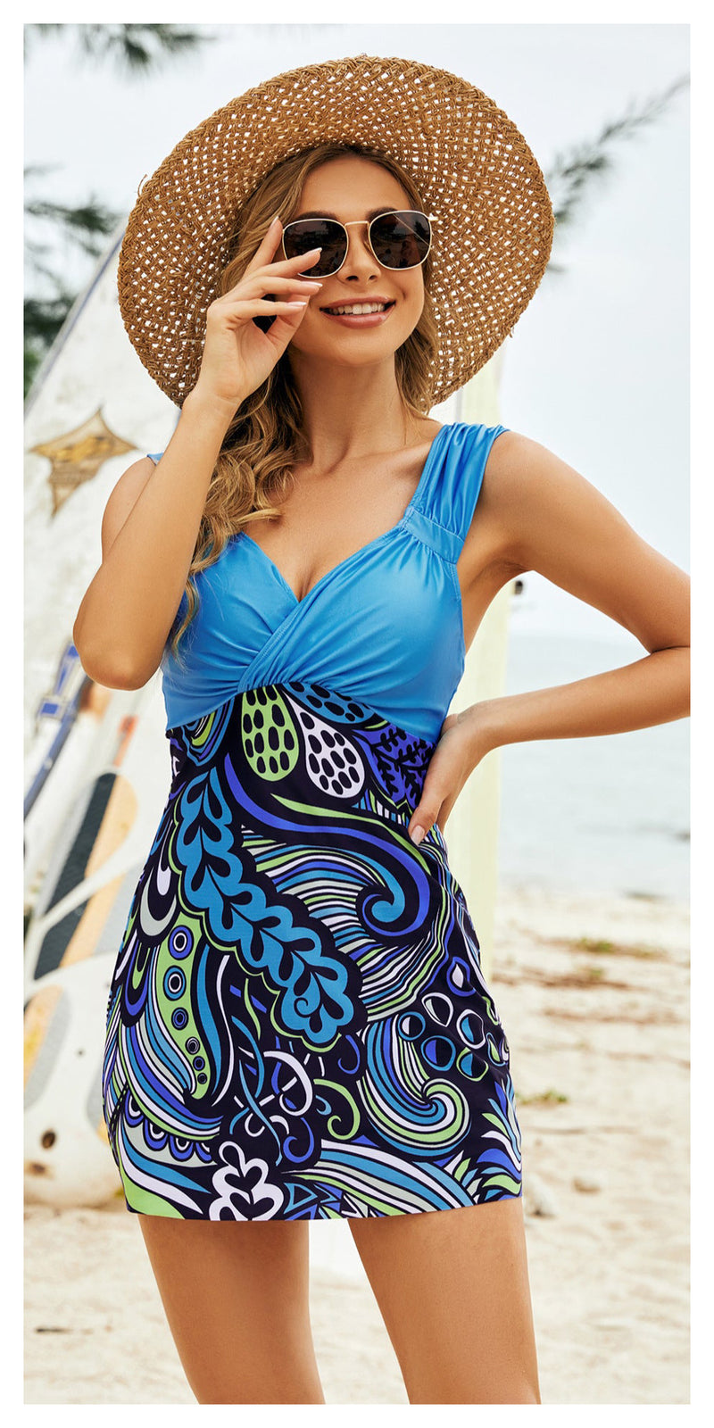 Printed Ruched Swim Dress and Swim Bottoms Set - Sexy~N~Snappy