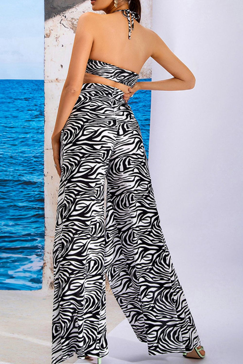 Printed Halter Neck Cropped Top and Split Pants Set - Sexy~N~Snappy
