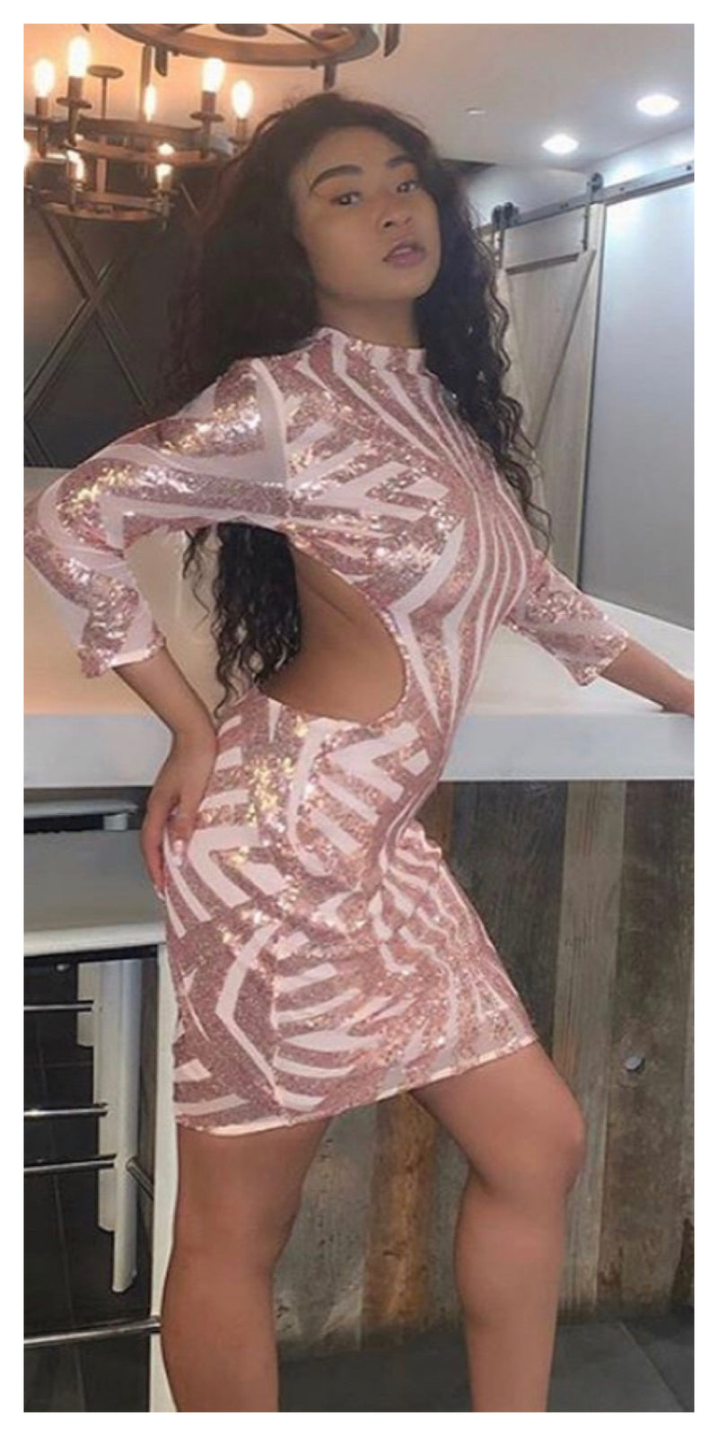 Champagne Sequin Cocktail Dress - Sexy~N~Snappy