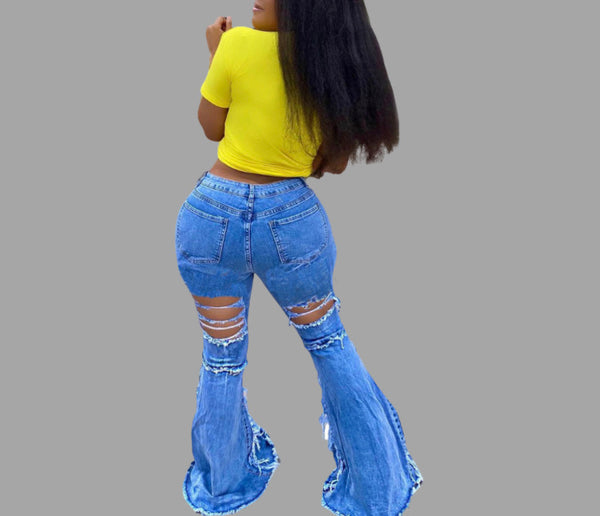 Women’s Denim Skinny Flared Jeans - Sexy~N~Snappy