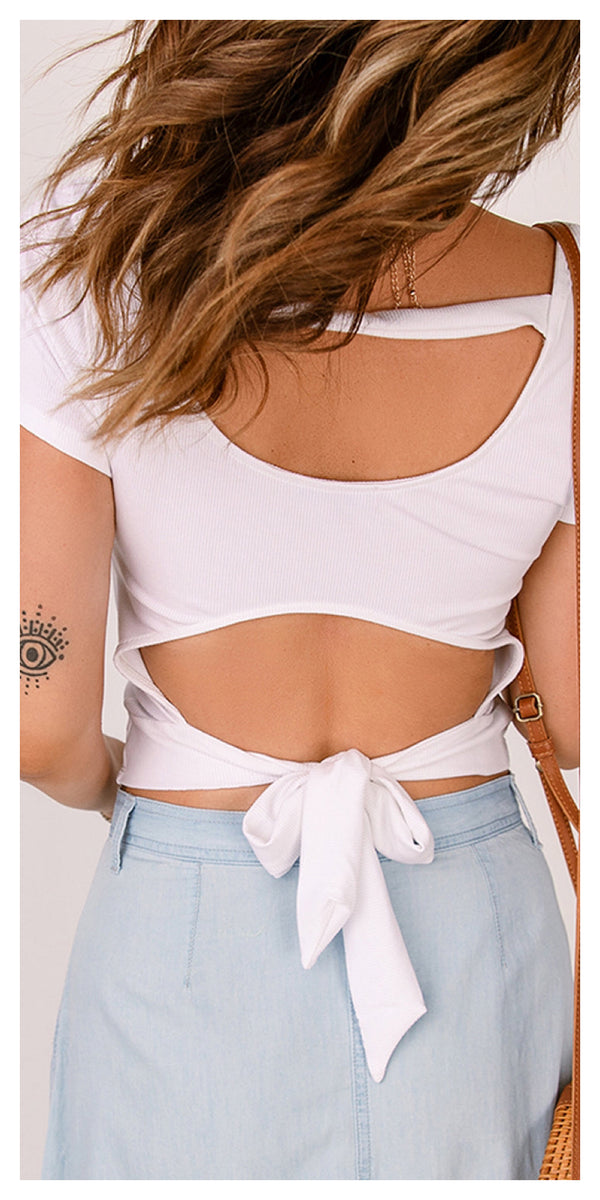 Cutout Tie Back Cropped Top - Sexy~N~Snappy